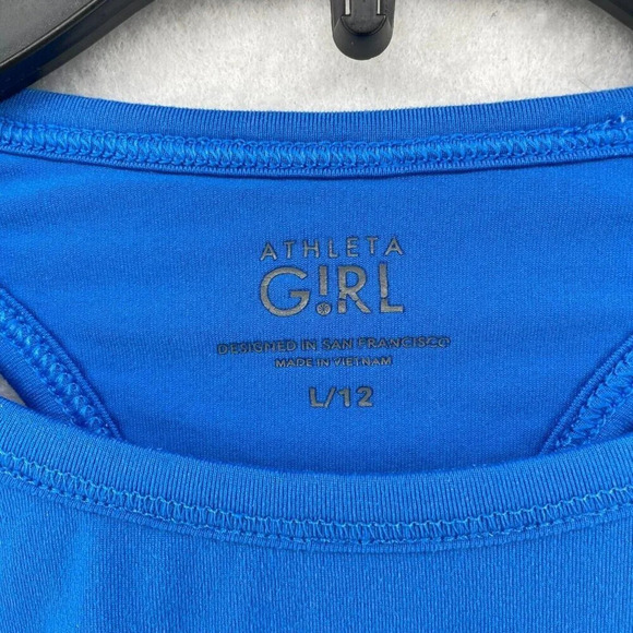 Athleta Girls Activewear Top L 12 Blue Mesh Round Necdk Sleeveless Pullover - Picture 7 of 9